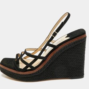 Jimmy Choo Ariela 110 Suede Caged Roped Wedge Sandals 39.5